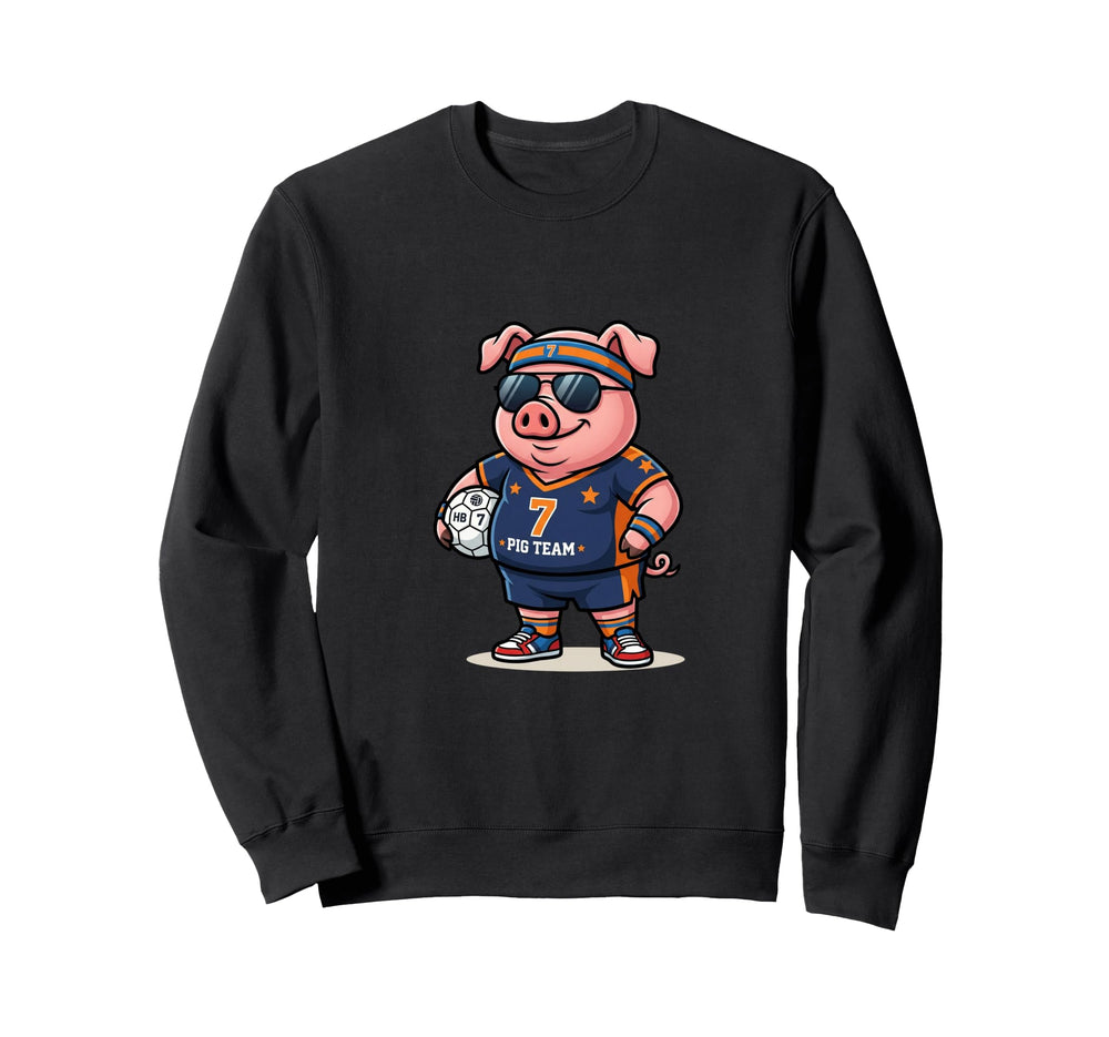 Pig Team 7 Soccer Player Cartoon Fun Sweatshirt - Trendy Graphic for Adults