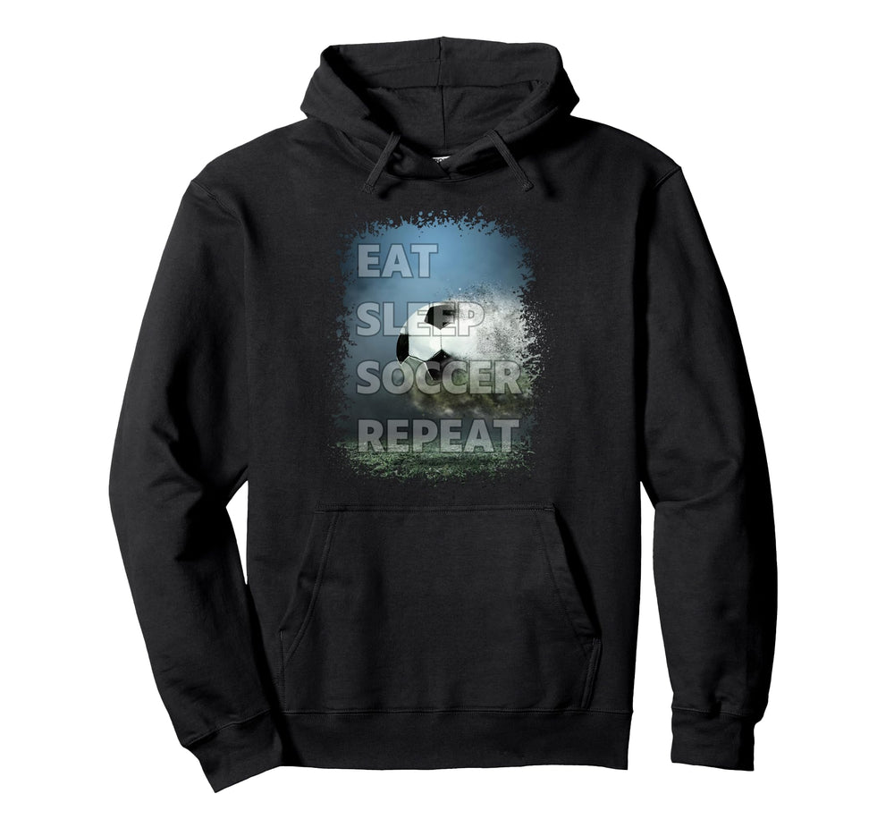 Eat Sleep Soccer Repeat Photo Splatter Hoodie - Unique Graphic Men Women