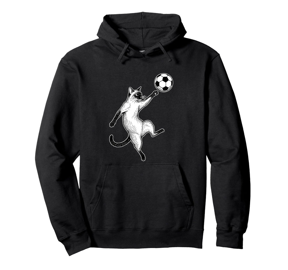 Soccer Siamese Cat Playing Ball Funny Hoodie - Fun Novelty Design Unisex