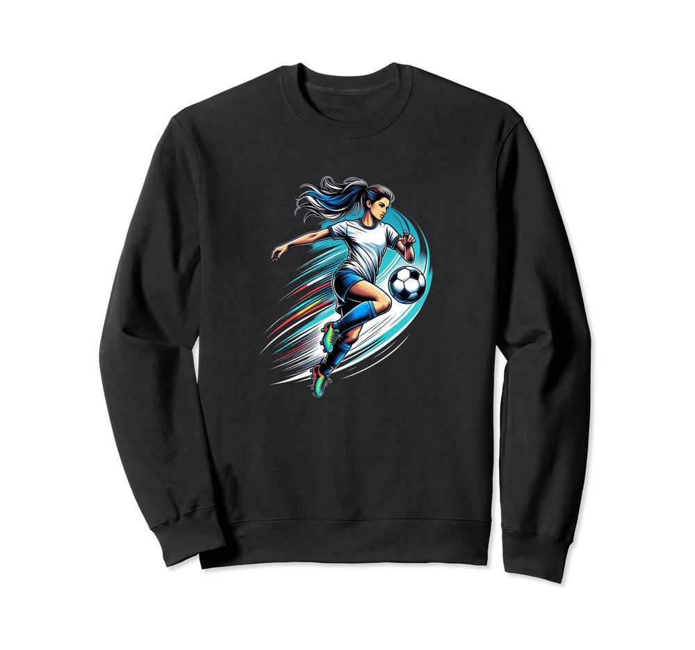 Fierce Striker Dynamic Soccer Sweatshirt - Aesthetic Graphic for Adults