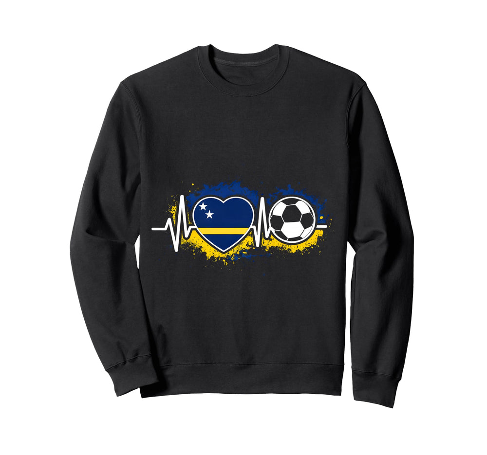 Heartbeat Curacao Flag Soccer Fan Sweatshirt - Unique Graphic Unisex