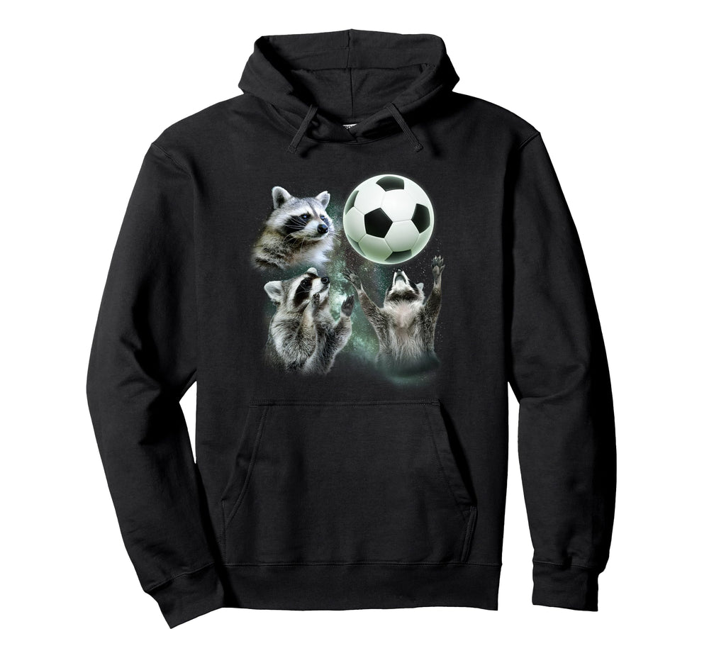 3 Racoon Soccer Howling Raccoon Head Hoodie - Aesthetic Graphic Unisex