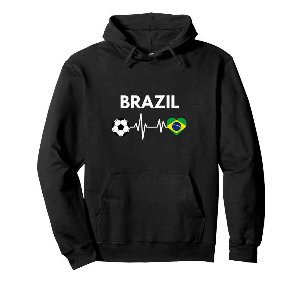 Brazil Flag Heartbeat Soccer Hoodie - Graphic Print Unisex