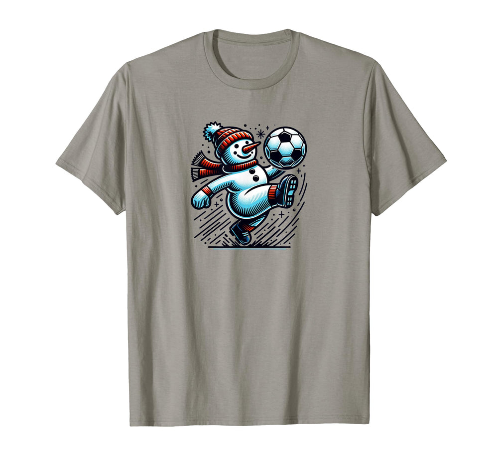 Snowman Kicking Soccer Ball T-Shirt - Unique Graphic Men Women