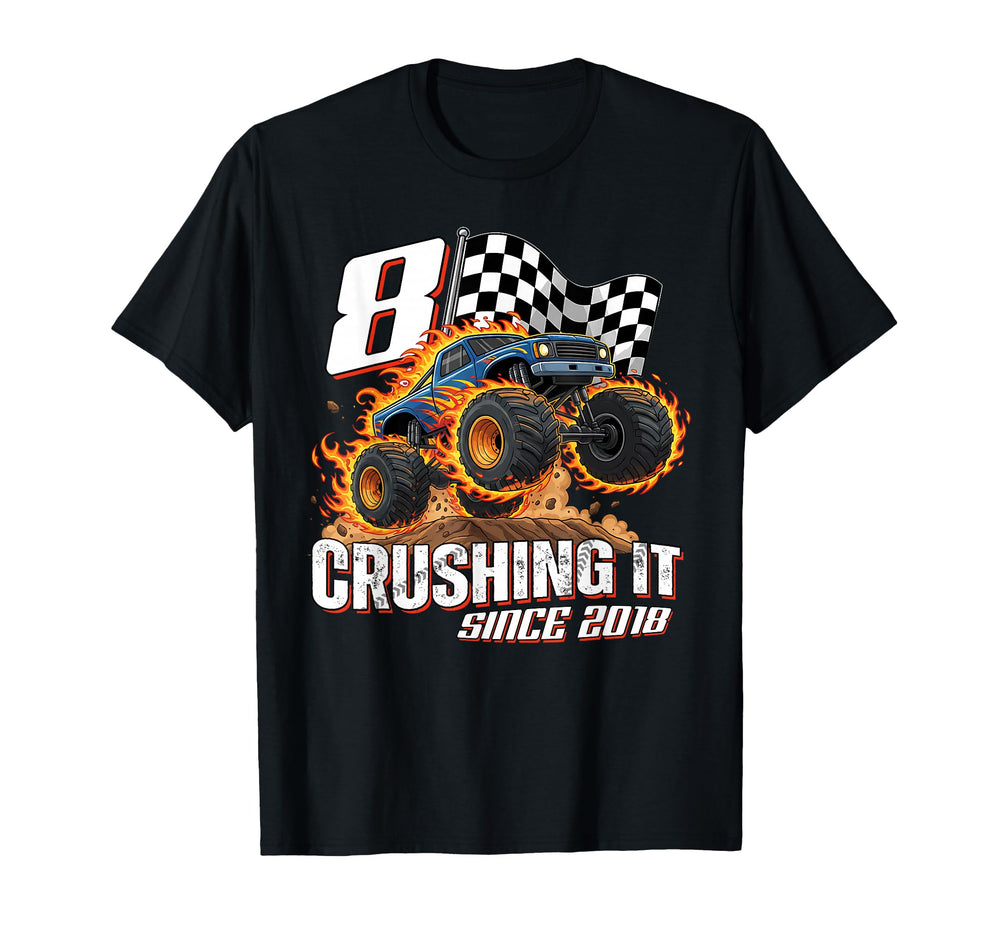 Birthday Monster Truck 8 Year Old 8Th T-Shirt - Fun Novelty Design Unisex