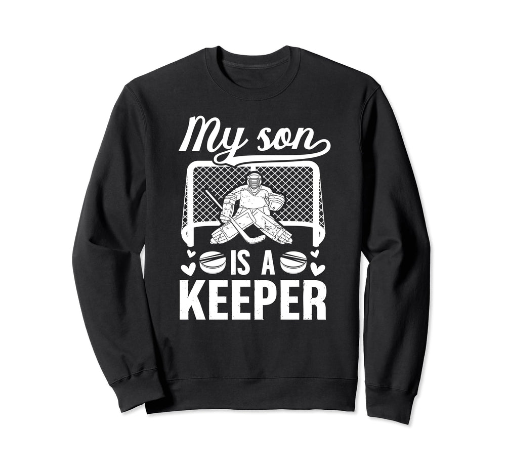 My Son Is Hockey Keeper Mom Hockey Sweatshirt - Trendy Graphic for Adults
