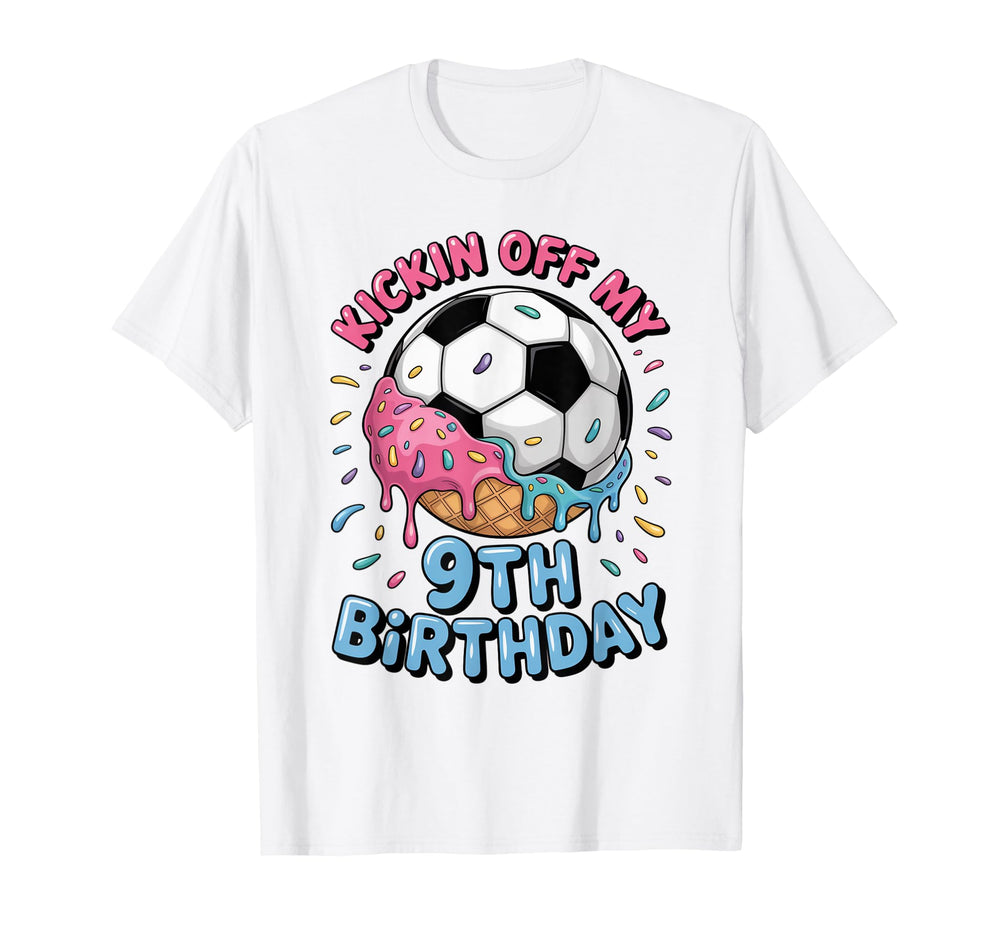 Soccer Birthday 9 Ice Cream Drip 9Th T-Shirt - Unique Graphic for Adults