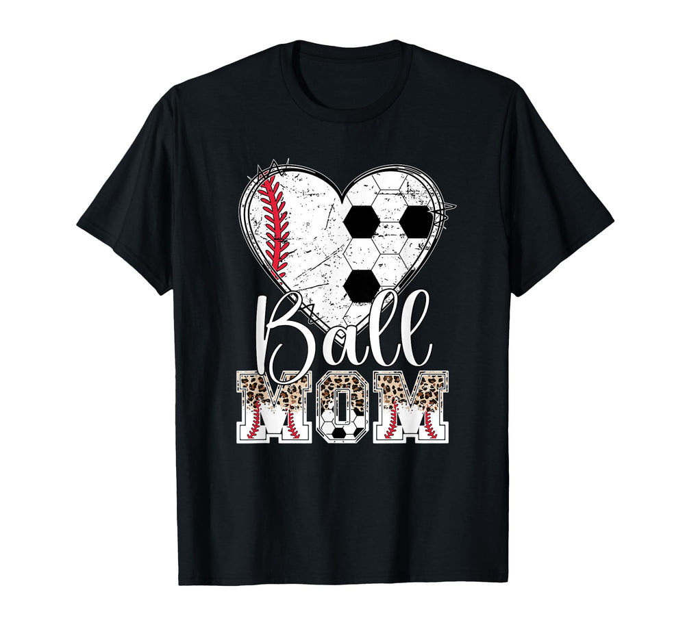Ball Mom Heart Soccer Baseball Mom T-Shirt - Trendy Graphic Men Women