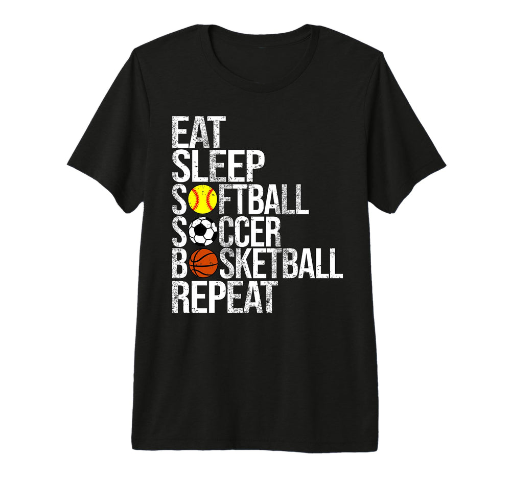Eat Sleep Softball Soccer Basketball T-Shirt - Minimalist Print for Adults