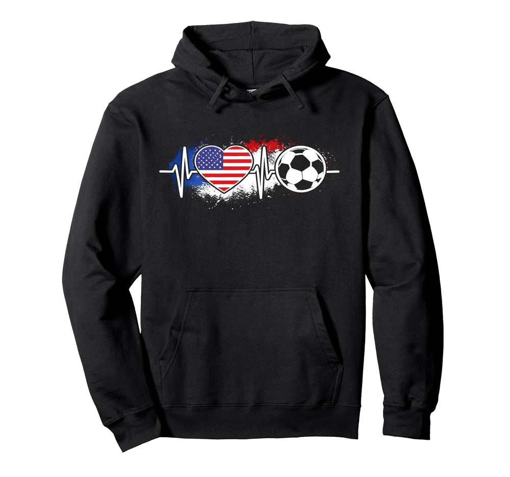 Usa Soccer Heartbeat American Flag Hoodie - Trendy Graphic for Adults