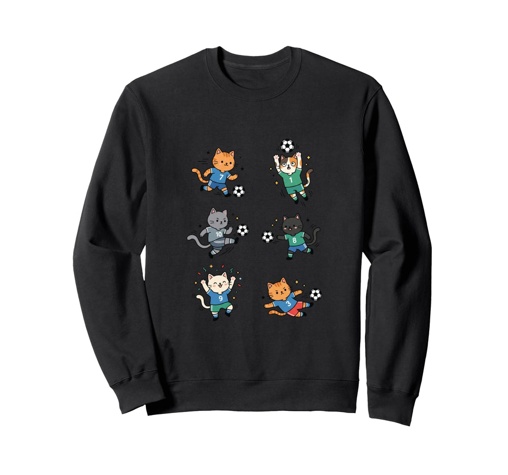 Silly Cat Playing Soccer Player Sweatshirt - Fun Novelty Design for Adults
