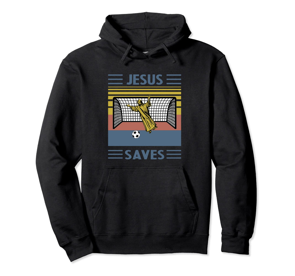 Fun Religious Jesus Saves Goal Soccer Hoodie - Trendy Graphic Men Women