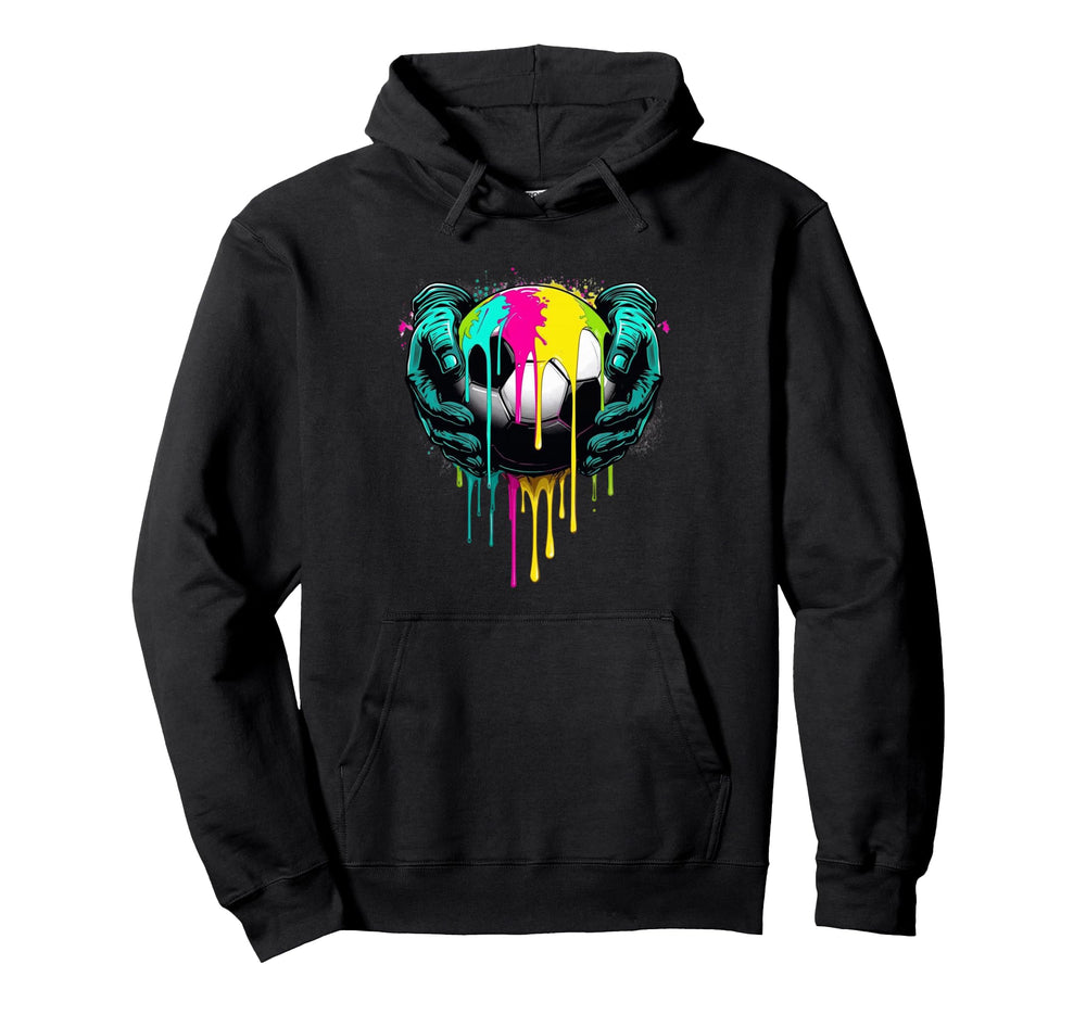 Paint Drip Soccer Player Ball Hoodie - Fun Novelty Design for Adults