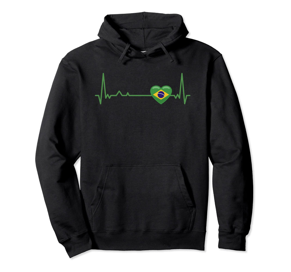 Heartbeat Brazil Flag Soccer Fan Hoodie - Fun Novelty Design Men Women