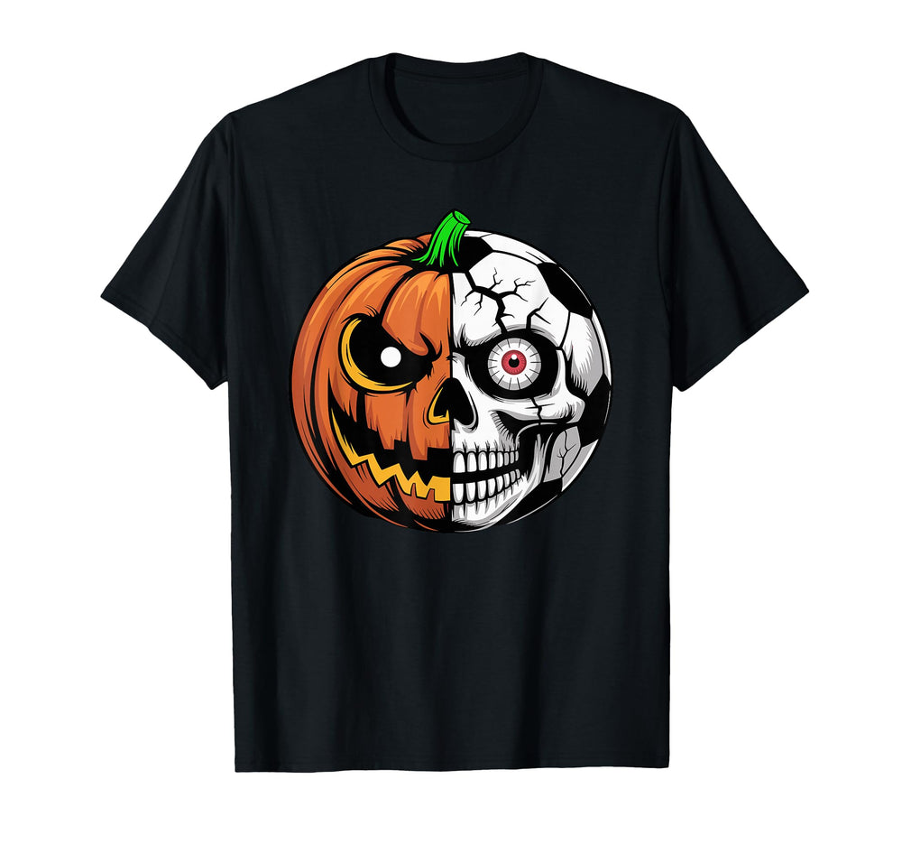Soccer Ball Pumpkin Skull Halloween T-Shirt - Trendy Graphic Men Women