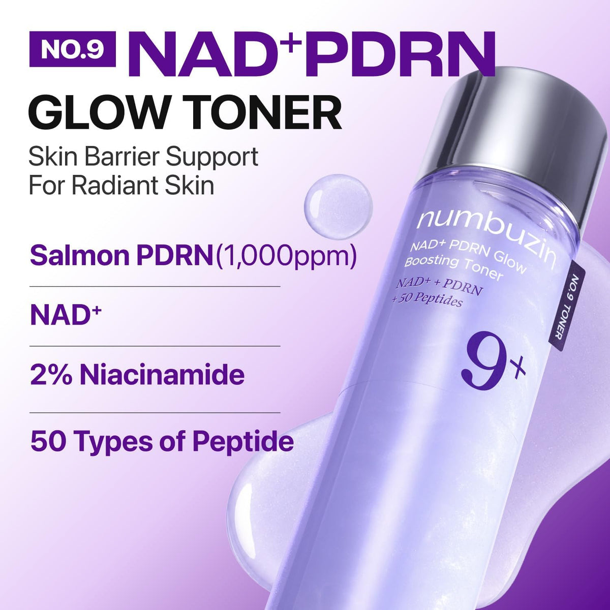 Numbuzin No. 9 NAD+ PDRN Glow Boosting Toner - Snipetell
