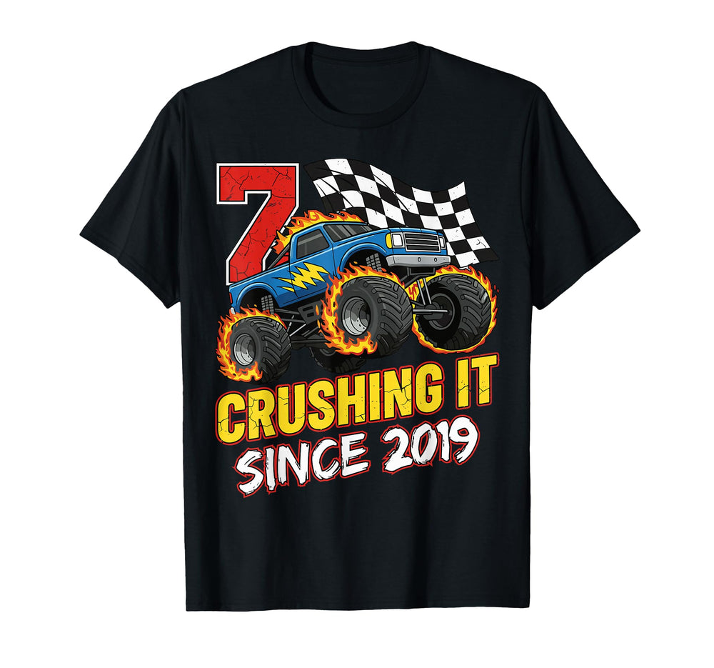 Birthday Monster Truck 7 Year Old 7Th T-Shirt - Novelty Apparel for Adults