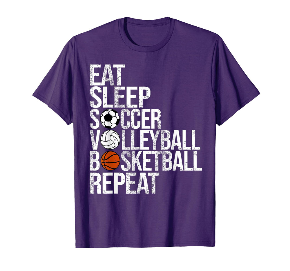 Eat Sleep Soccer Volleyball Basketball T-Shirt - Graphic Print Unisex