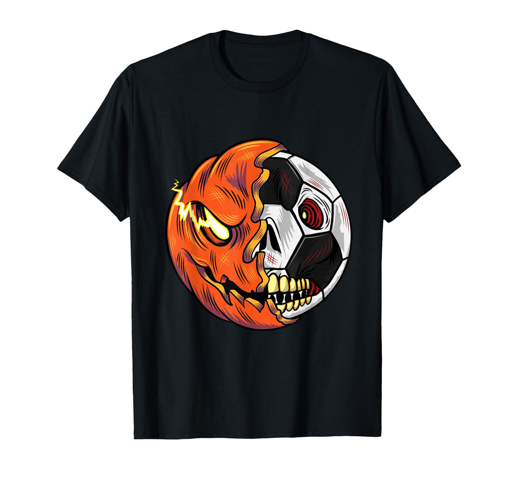 Soccer Ball Pumpkin Skull Halloween T-Shirt - Custom Art Print Unisex