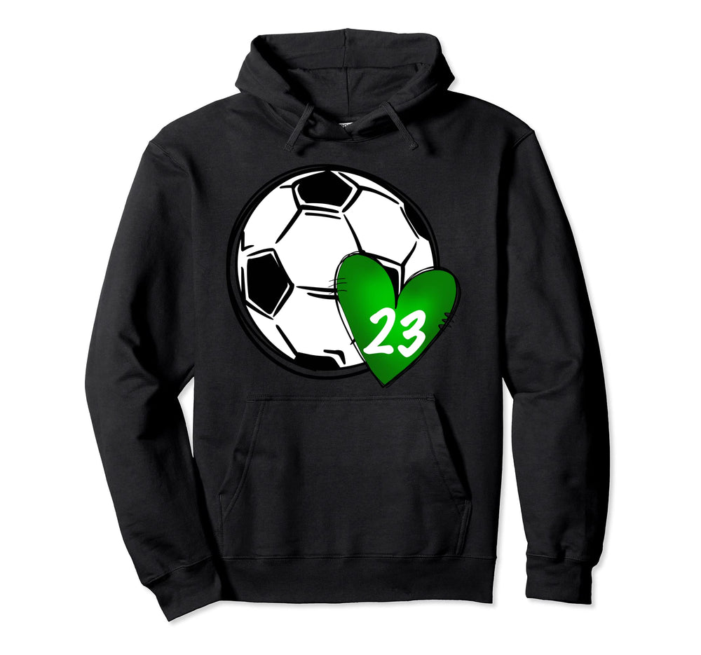 Womens Custom Soccer Mom Number 23 Heart Mom Hoodie - Graphic Print Unisex