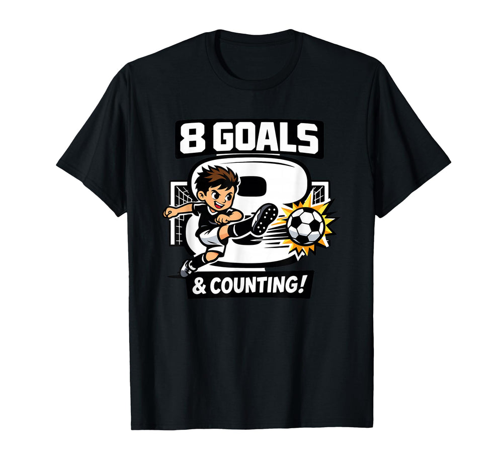 8 Goals Counting Soccer Birthday 8 Year Old T-Shirt - Graphic Print Unisex