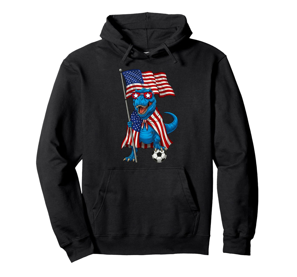 Usa Flag T Rex Soccer Patriotic Hoodie - Minimalist Print Men Women