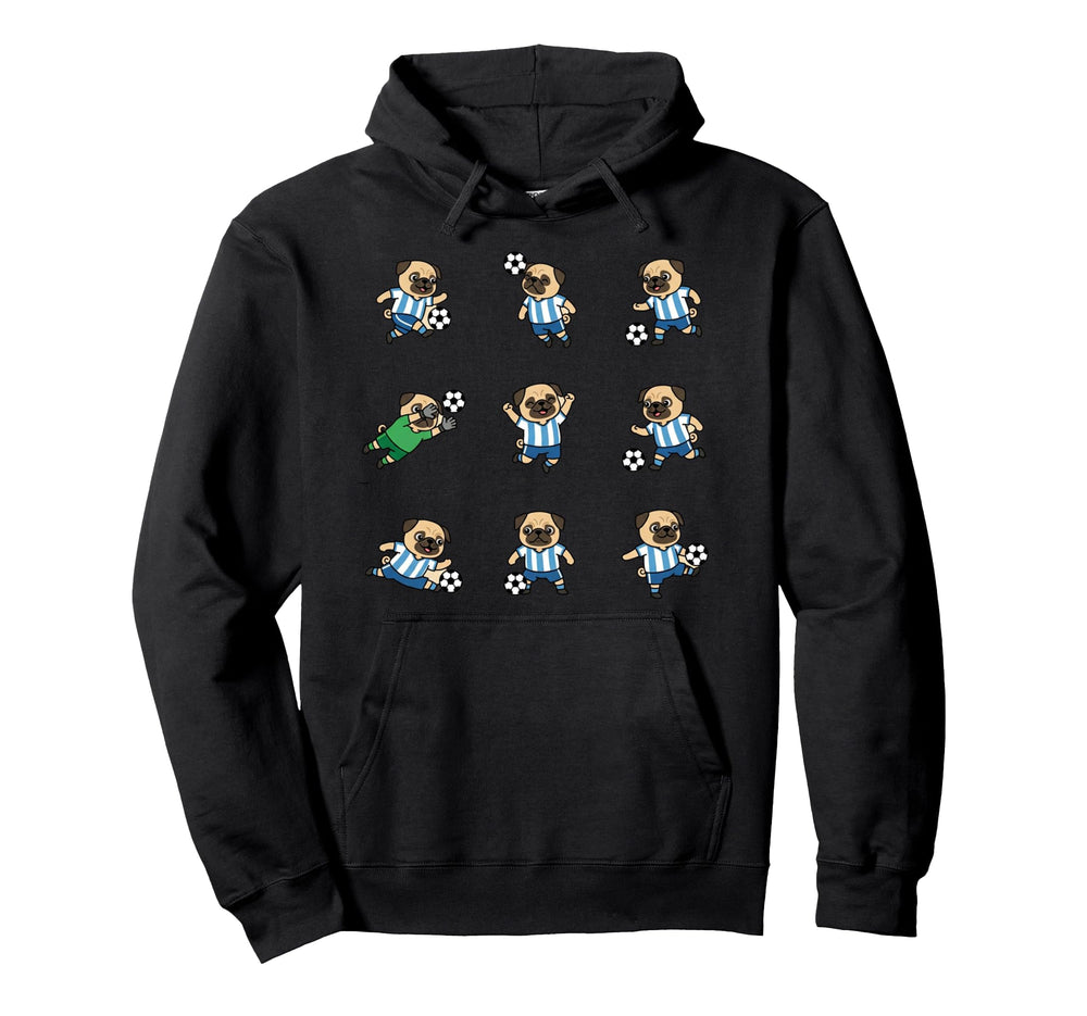 Pug Soccer Player Funny Dog Hoodie - Fun Novelty Design for Adults