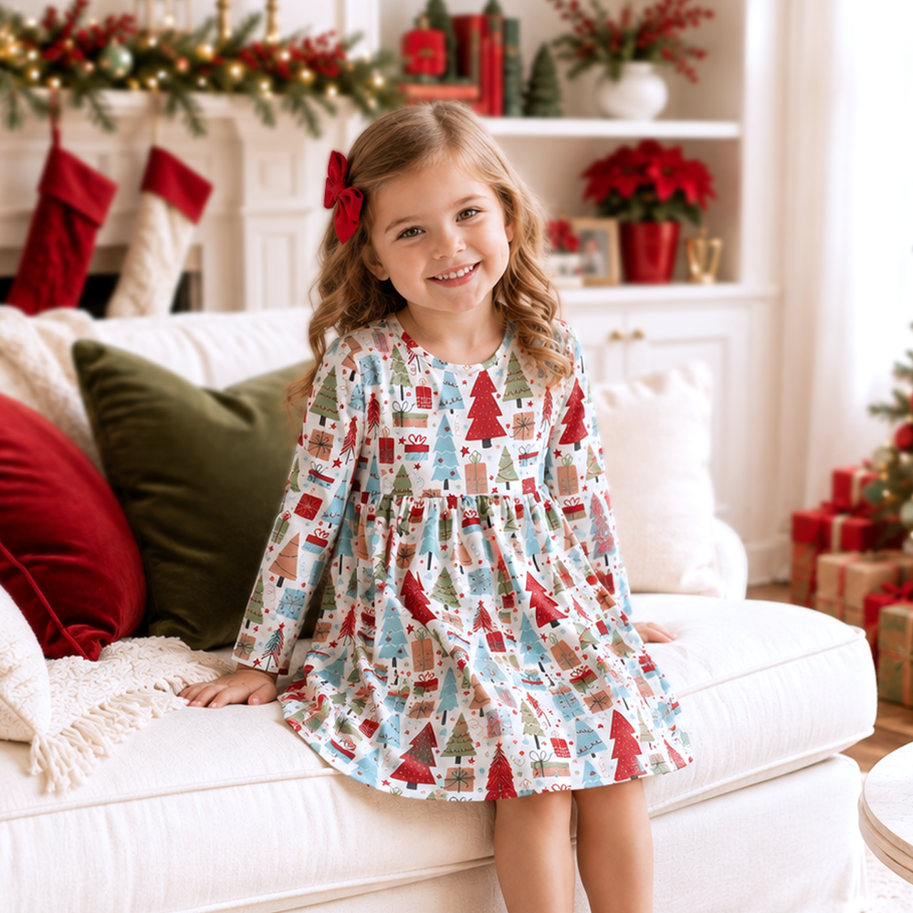 Christmas Merry Girl's Soft Bamboo Dress - Sibling Matching Tesa Babe
