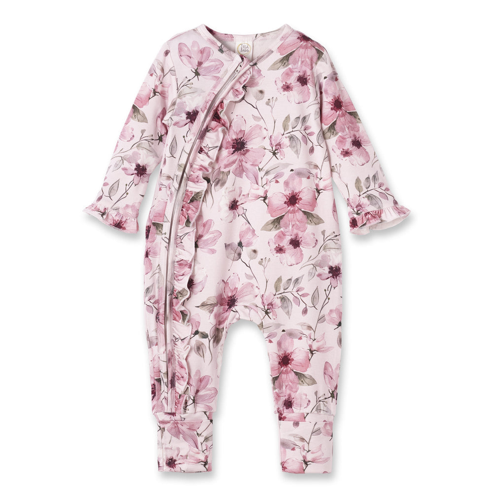 Watercolor Floral Zipper Bamboo Romper - Convertible Cuffs Tesa Babe