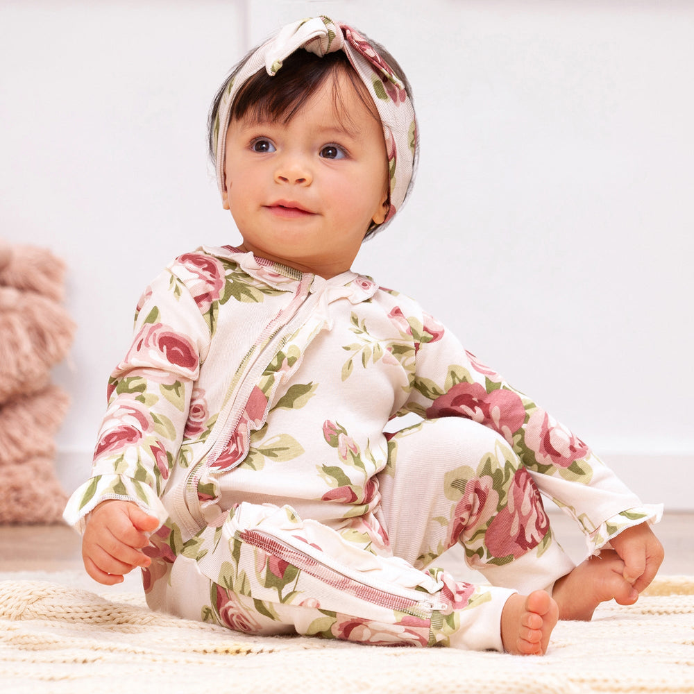 Baby Girl's Cabbage Rose Cotton Zippered Romper Tesa Babe