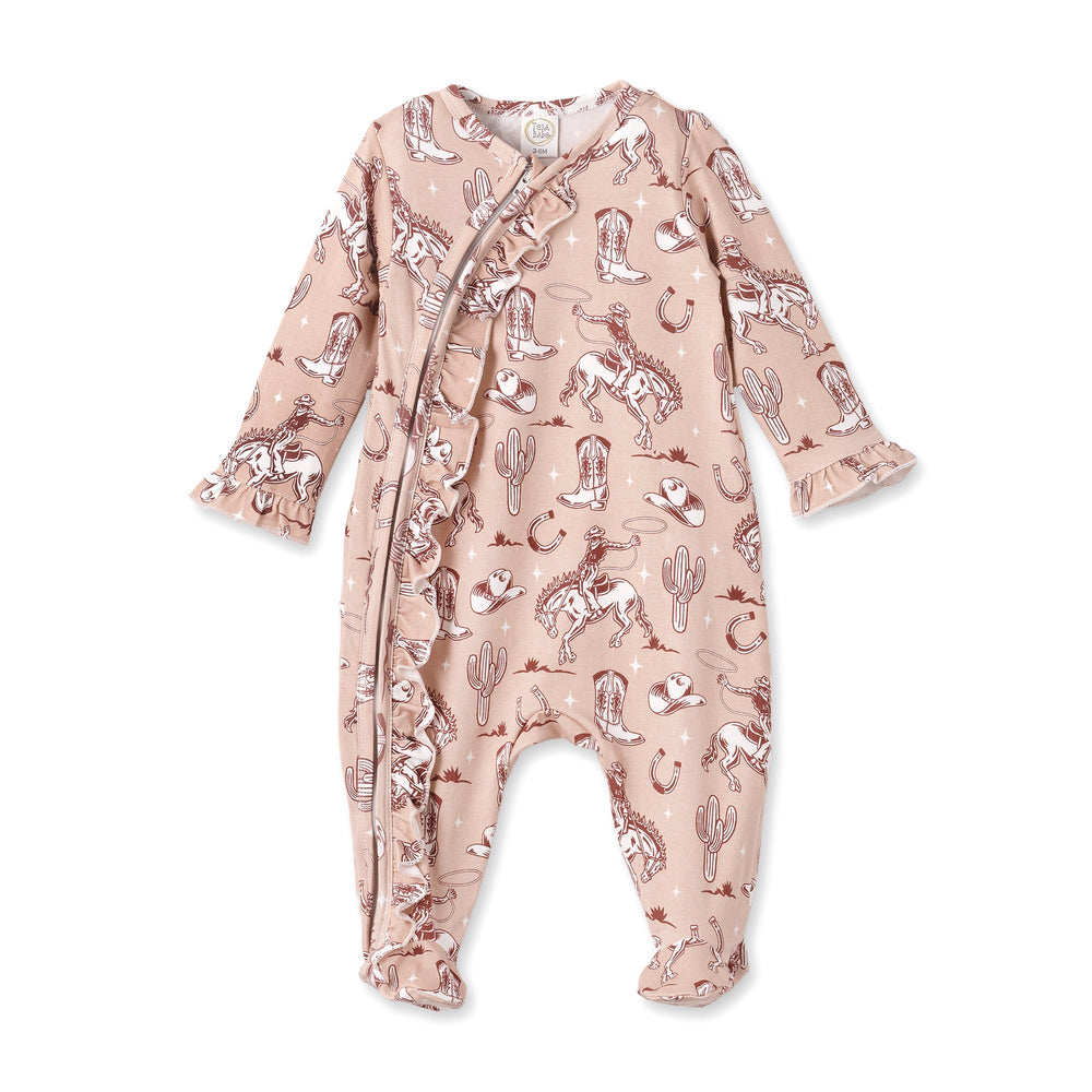 Wild Wrangler/Pink Bamboo Ruffle Zipper Romper - Western Tesa Babe