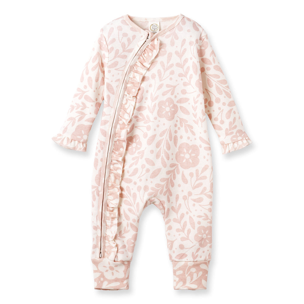 Floral Baby Girl Romper – Soft Cotton Zipper Pink One-Piece Tesa Babe