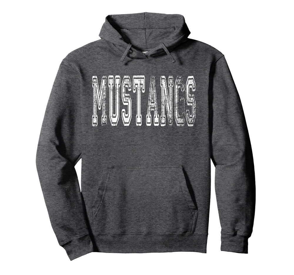Mustangs Mascot Distressed School Sports Hoodie - Minimalist Print Unisex