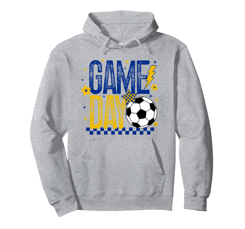 Game Day Soccer Season Blue Gold Hoodie - Casual Everyday Wear for Adults