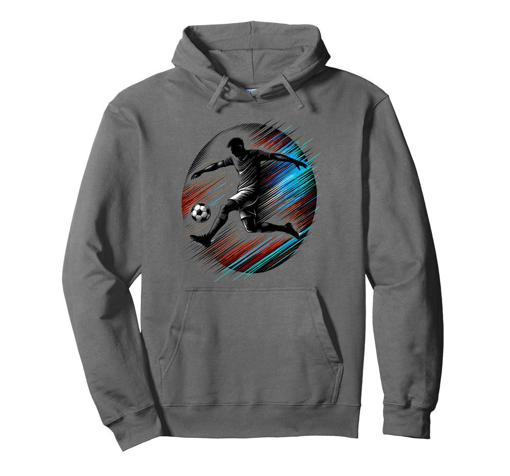 Dynamic Soccer Silhouette Mid Air Kick Hoodie - Trendy Graphic Men Women
