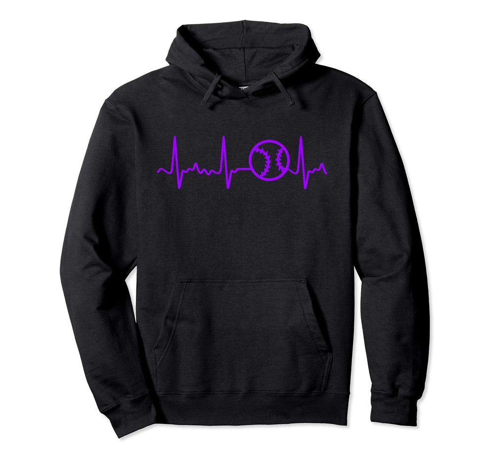 Purple Baseball Heartbeat Purple Heartbeat Hoodie - Trendy Graphic Unisex