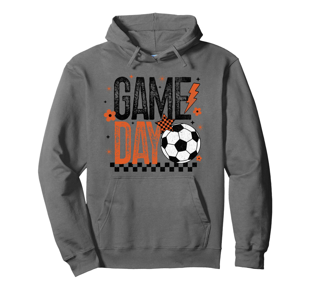 Game Day Soccer Season Checkered Orange Hoodie - Streetwear Style Unisex