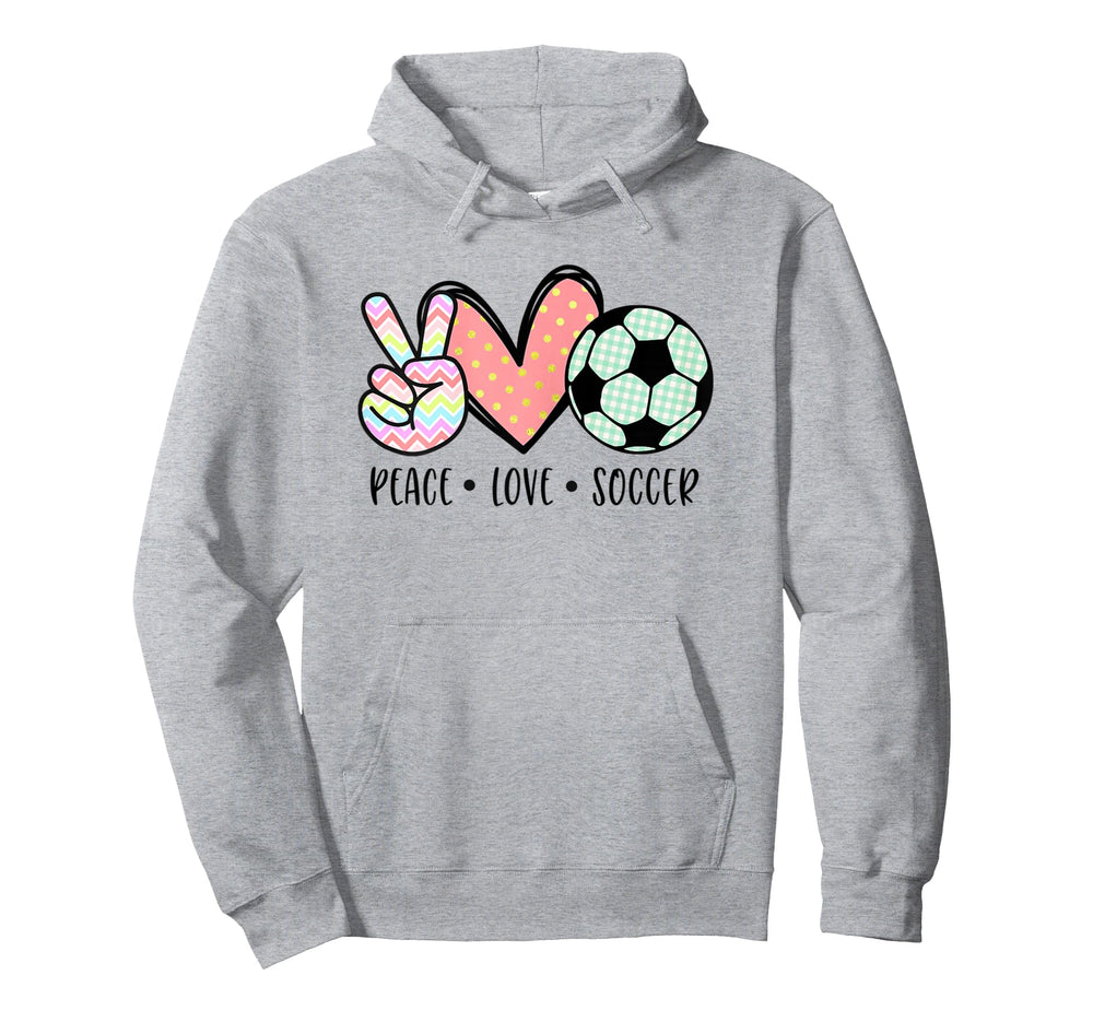 Soccer Lover Gifts Peace Love Soccer Ball Hoodie - Minimalist Print Unisex