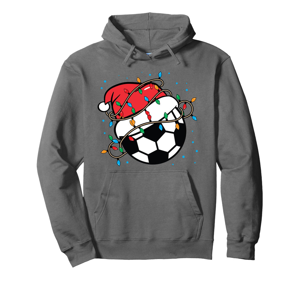 Soccer Ball Santa Hat Lights Coach Player Hoodie - Graphic Print for Adults
