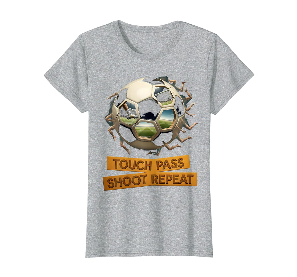 Touch Pass Shoot Repeat Soccer T-Shirt - Unique Graphic for Adults