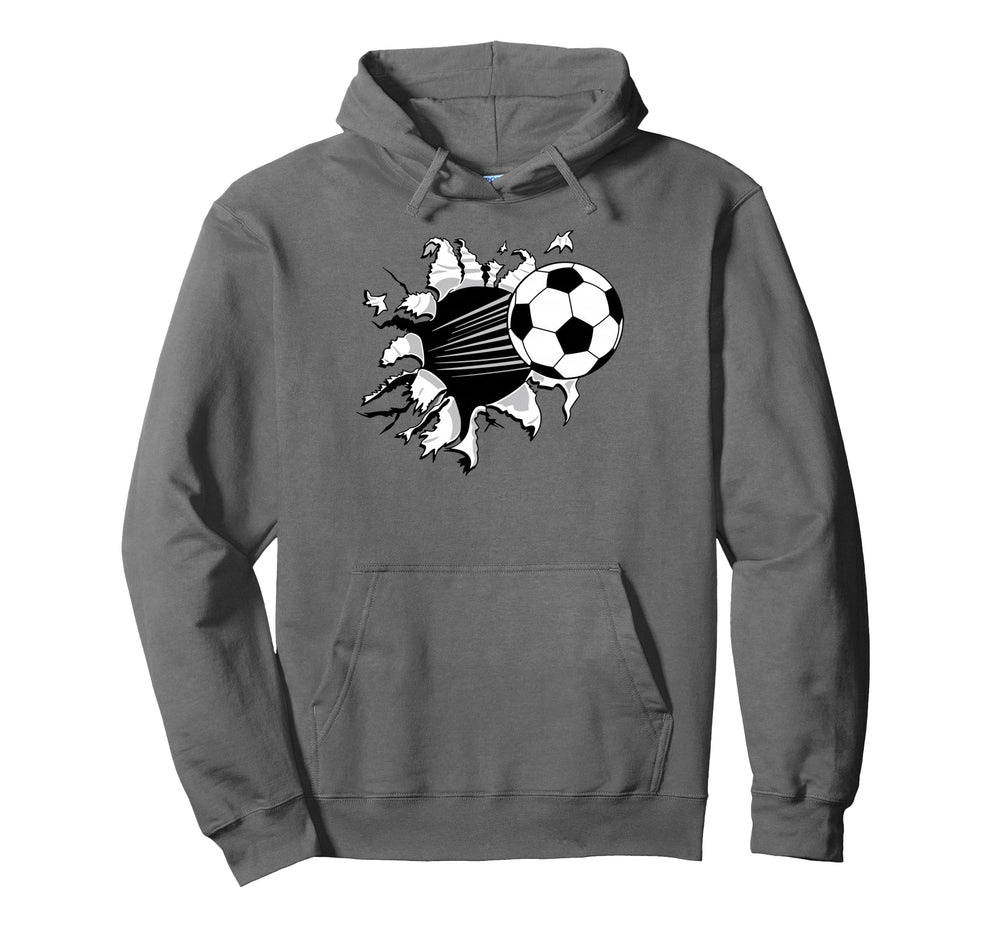 Soccer Ball Crashing Through Fabric Hoodie - Streetwear Style Unisex