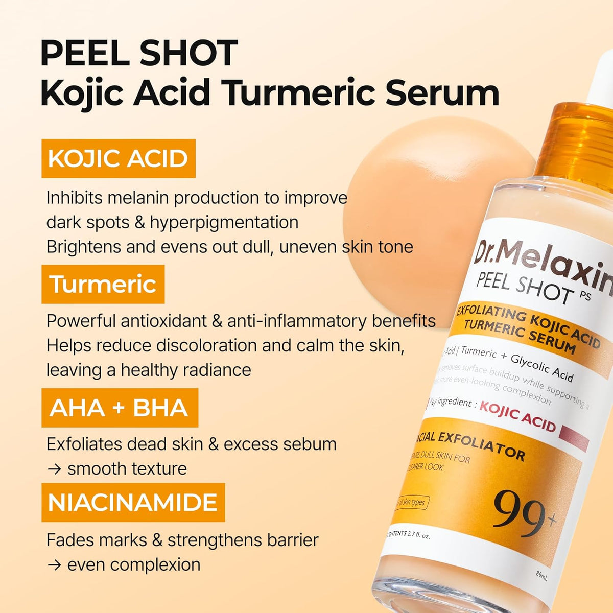 Dr. Melaxin Peel Shot Exfoliating Kojic Acid Turmeric Serum - Snipetell