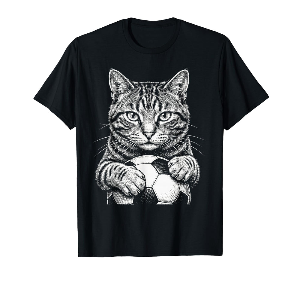 Black And White Feline Sports Tabby Cat T-Shirt - Graphic Print Unisex