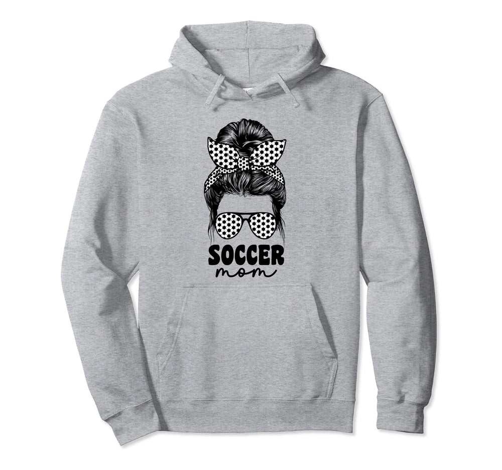 Proud Soccer Mom Mama Messy Bun Hoodie - Fun Novelty Design for Adults
