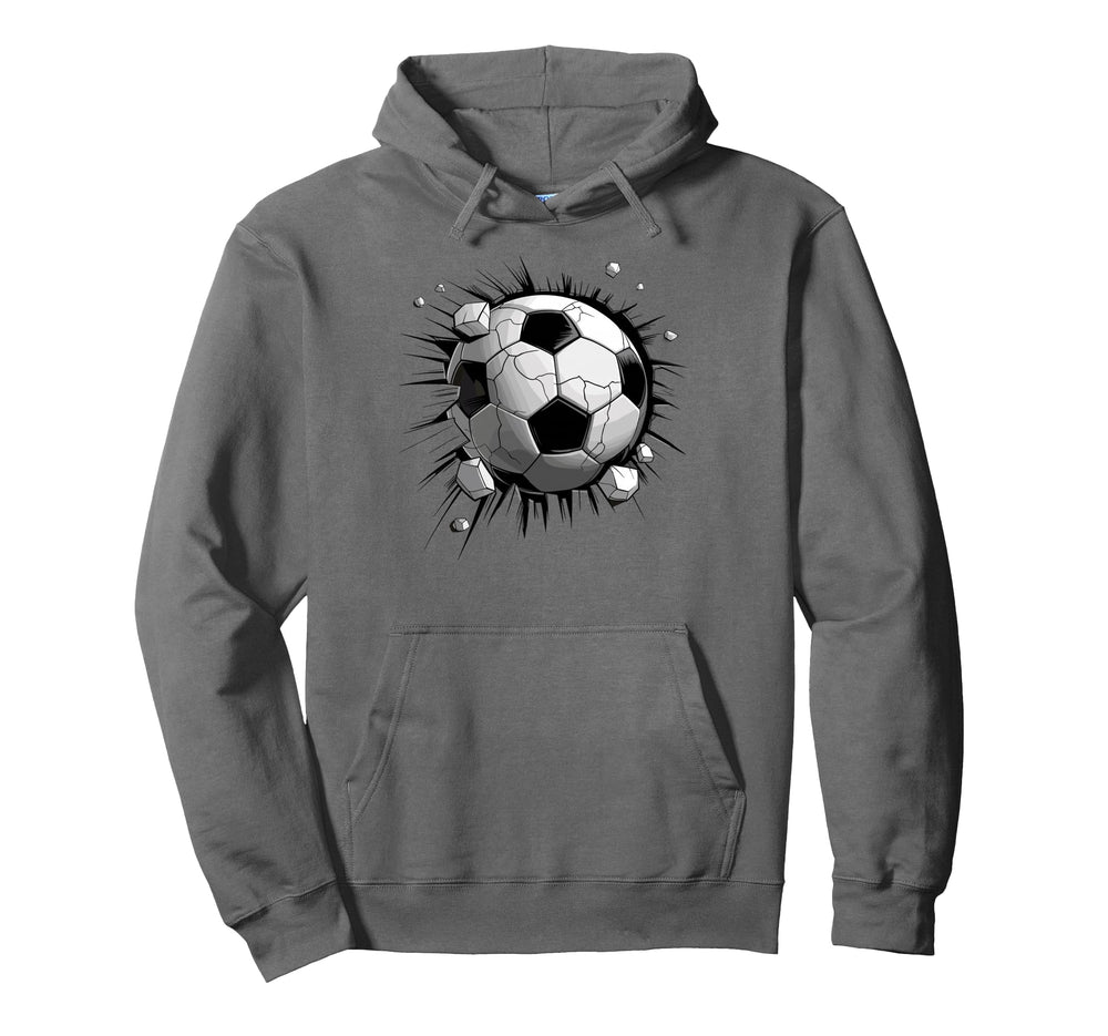Soccer Ball Crashing Through Wall Football Hoodie - Graphic Print Unisex