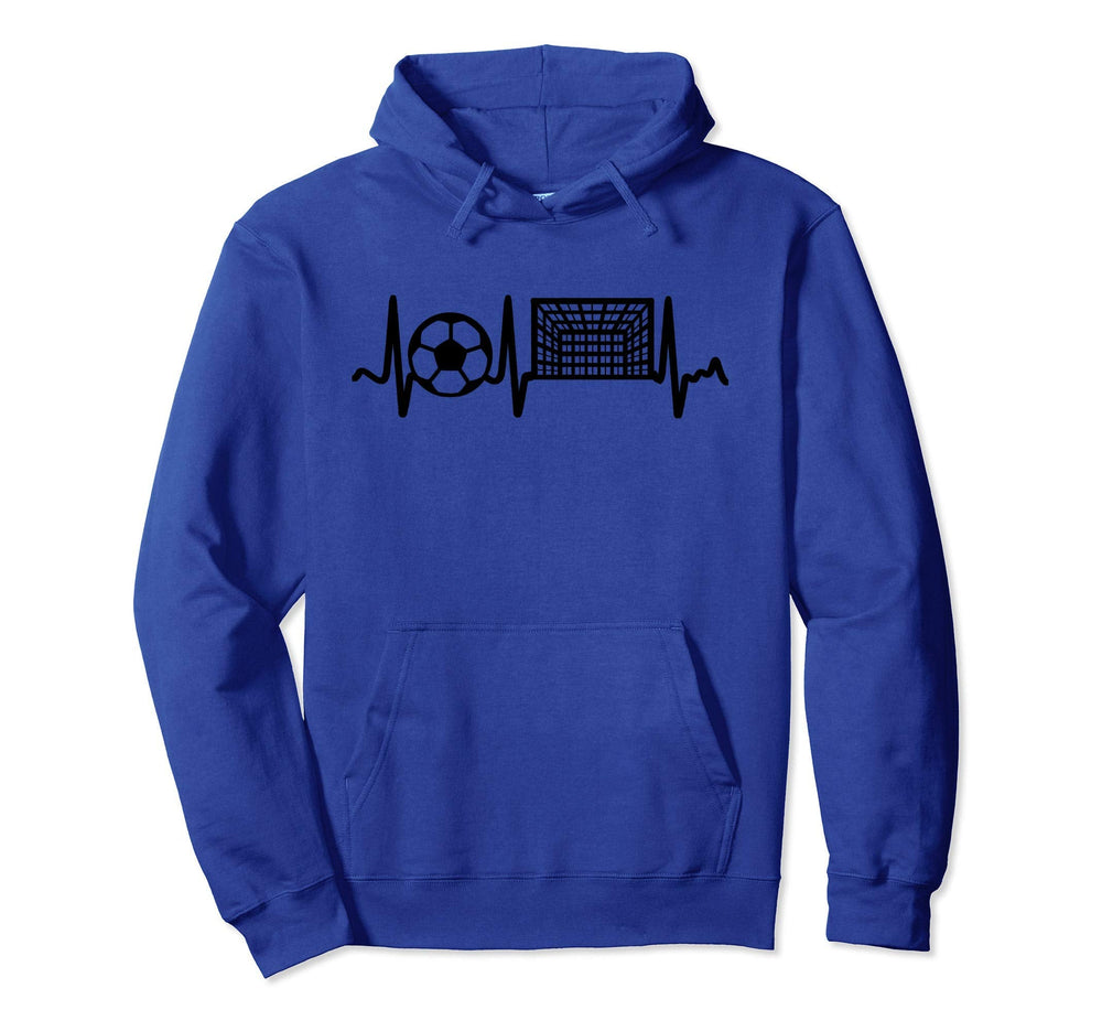 Black Soccer Heartbeat Goal And Soccer Ball Hoodie - Novelty Apparel Unisex