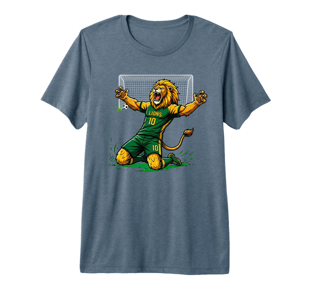 Lion Soccer Player Score Goal T-Shirt - Casual Everyday Wear for Adults