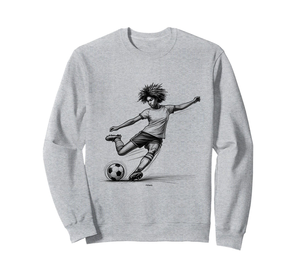 Female Soccer Player Powerful Sweatshirt - Unique Graphic for Adults