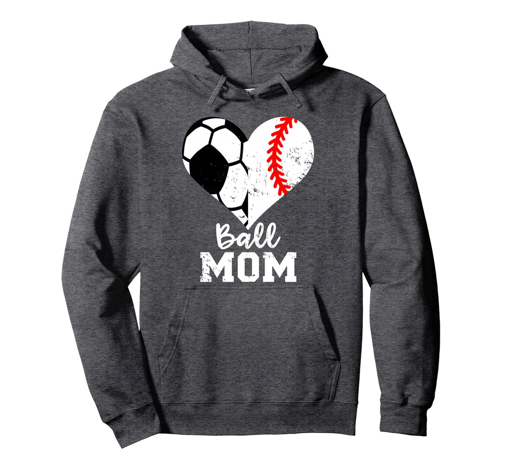 Ball Mom Heart Funny Baseball Soccer Mom Hoodie - Fun Novelty Design Unisex