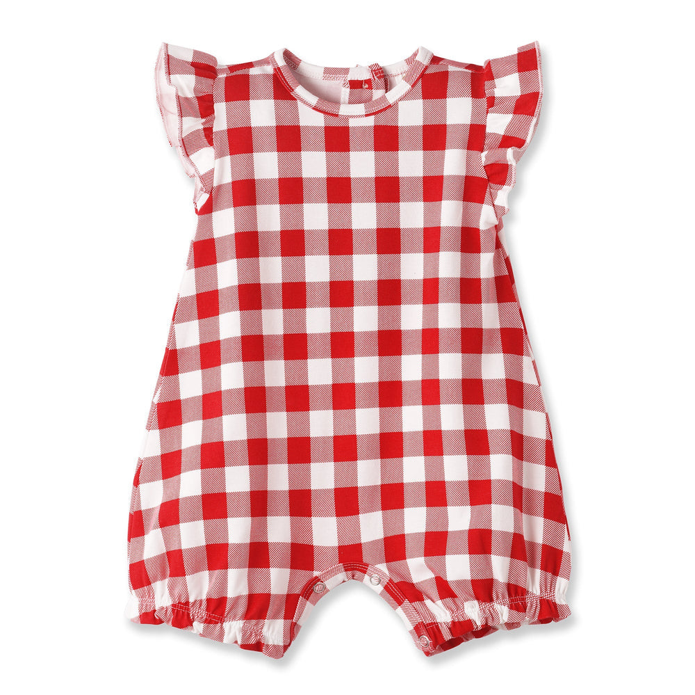Picnic Plaid Soft Bamboo Bubble Romper for Baby Girls Tesa Babe